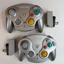 Nintendo Gamecube Wavebird x2 Platinum Wireless Controller & Receivers