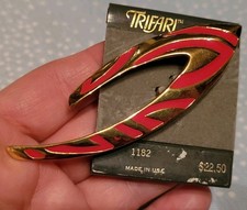 Vtg Signed TRIFARI Brooch Pin 1980s Runway Animal Print Boomerang Unique Unique