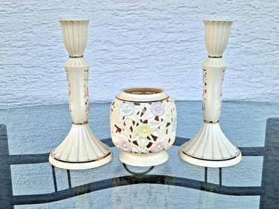 Set : Porzellan 3 PartyLite Teelichthalter '' Frühlingsblüte ''