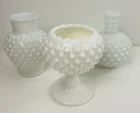 3 Vintage Hobnail Milk Glass Vases Small Different Designs
