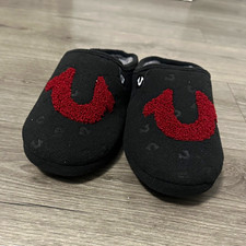 True Religion Horseshoe Men s Slip-On Slippers Faux Fur Lined Black/Red 9