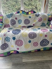 Colorful Circular Spiral Full, Queen Bed Quilt, measures 84" by 84" Girls Room