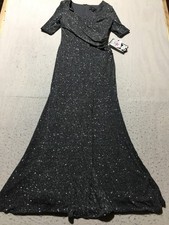 NEW Betsy  Adam Formal Evening Dress Womens 8 Silver Glitter Short Sleeve Layer