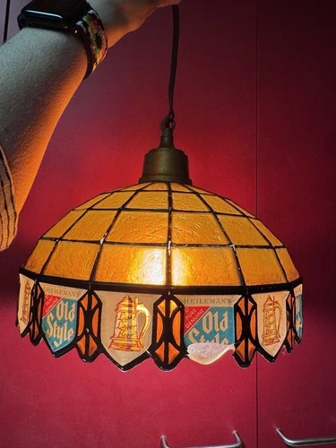 Vintage 10" Heileman's Old Style Beer Hanging Tiffany Style Plastic Lamp Shade