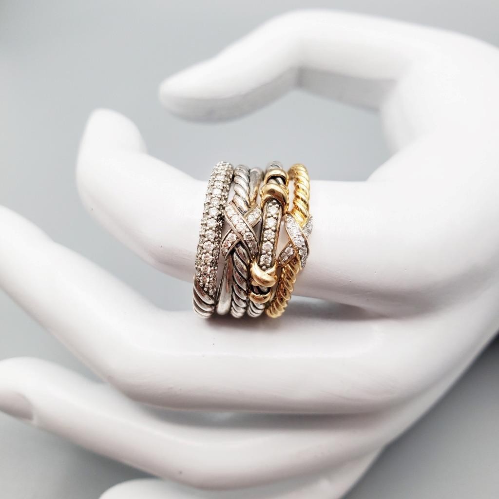 Petite Pavé Stack Ring Sterling Silver Diamond 3m… - image 10