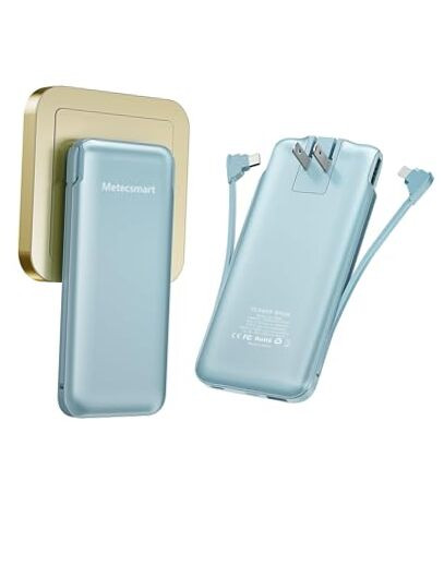 10000mAh Portable Charger Power Bank with Built-in USB-C Cable and AC Wall Plug for Fast Charging On-The-Go-image