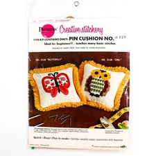 Vtg Paragon Needle Craft Kit Pin Cushion 0129 Butterfly Crewel MCM Groovy NOS