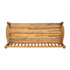 Farmhouse Acacia Wood Bench with Teak Finish & Built-In Shelf for Storage -