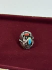 Vintage LH Sterling Silver Eagle Turquoise Coral Ring Southwestern Native 15,4g