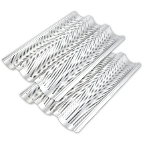 2 Pack Stainless Steel French Baguette Bread Pan Perforated Loaf Pans For Baking