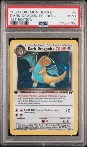 PSA 9 MINT Dark Dragonite 5/82 1st Edition Team Rocket Holo Rare Pokemon Card