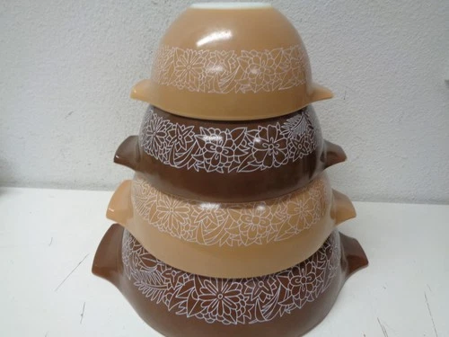 1970s Pyrex Cinderella Nesting Mixing Bowls Set of 4 Woodland 441, 442, 443, 444