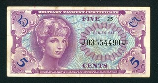 Series 641 5 cents US Military Payment Certificate PAPER CURRENCY