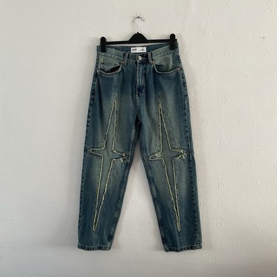 FSBN JEANS - W29 L30 BAGGY FIT - MID WASH BLUE - FRAYED STAR CROSS