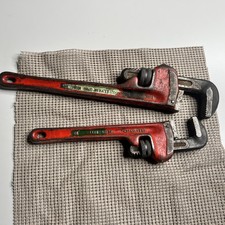 Ridgid Red Pipe Wrench Set 2pc 10in 14in Heavy Duty Adjustable Cast Iron USA