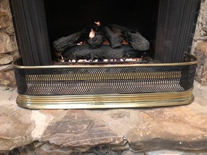 Antique Victorian Reticulated Brass Black Fireplace Fender Guard