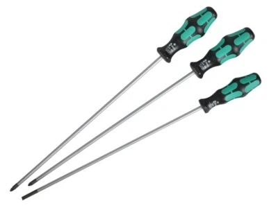 Wera Tools Screwdriver Set 3 Piece Long 300mm Blade PH2 PZ2 Slotted 5.5mm