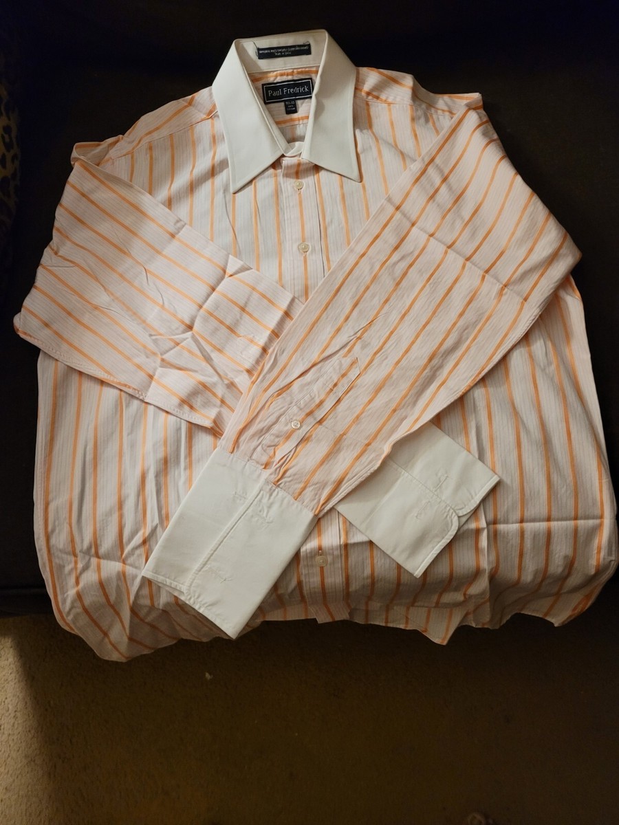 Paul Frederick Orange White Stripped Long Sleeve Dress Shirt