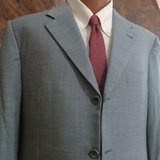 Canali Sz 42 L Blue Checked Wool Notched Lapel Men's Blazer ITALY Super 120s