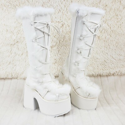 demonia ホワイト ハイカット プラットフォームブーツ Camel 311 Stacked White Mammoth Platform Goth Punk Knee