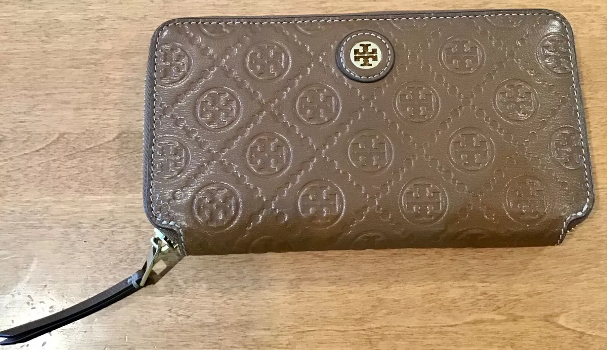AUTH TORY BURCH EMBOSSED LEATHER LOGO ZIPPY CHECKBOOK CARD MONEY WALLET  CLUTCH | eBay
