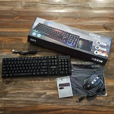 NEW AQVIN QC20-G Rainbow LED Gaming Combo Keyboard With Mouse & Pad