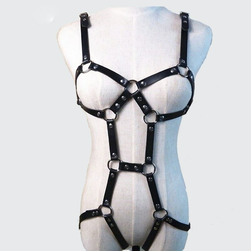 Leather Harness Underwear Women Sexy Body Cage Belts Harness Garter Belt  Bra Set