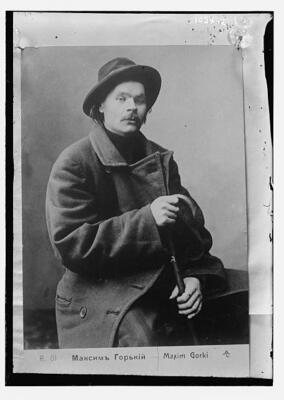 Maxim Gorky, seated with heavy coat on c1900 Large Old Photo