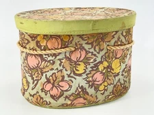 Vintage Antique Floral Fabric Rigid Sewing Embroidery Storage Box Bin w/ Lid