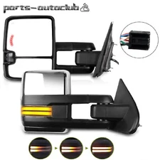 Chrome Power Heated Dynamic running light Tow Mirrors For 14-18 Silverado Sierra