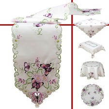 Schmetterling Tischläufer Mitteldecke Tischdecke bunte Blumen Stickerei Lila