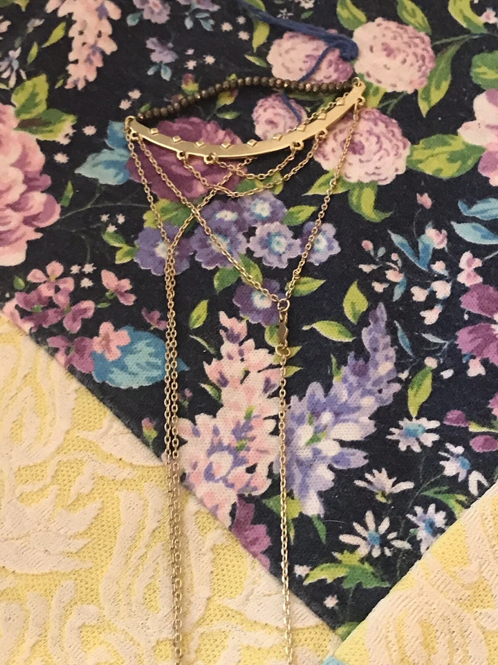 Collar SILPADA KRN0117 K&R chapado en oro latón y pirita en cascada en Y costaba $69 nuevo Foto 4 de 4