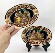 set of 2 Cigar Cigarette Ashtrays made in Germany #2632 Vintage 60s Hand Painted