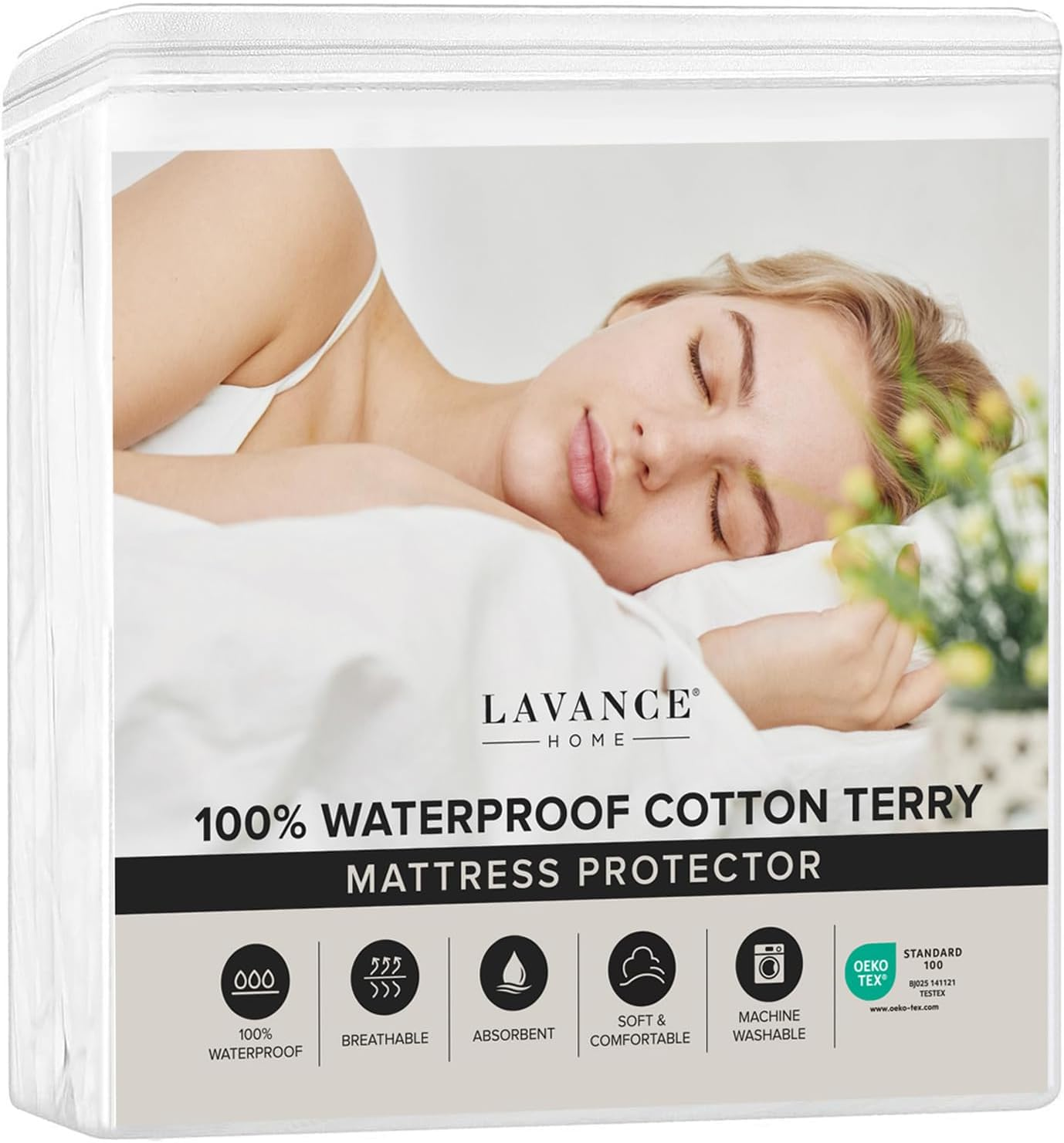 Mattress Protector 100% Waterproof Soft Breathable Fitted Cotton Terry Mattress-image