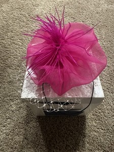 Women’s Pink Feather Fascinator Headpiece with Net Veil, One Size, Wedding