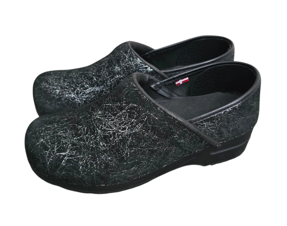Zapatos zueco Sanita para mujer talla EU 38 EE. UU. talla 7 - 7,5 negro plata gamuza  Foto 4 de 4