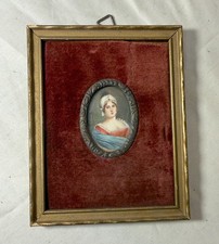 antique 19th century miniature mini Austrian Aristocrat woman portrait painting