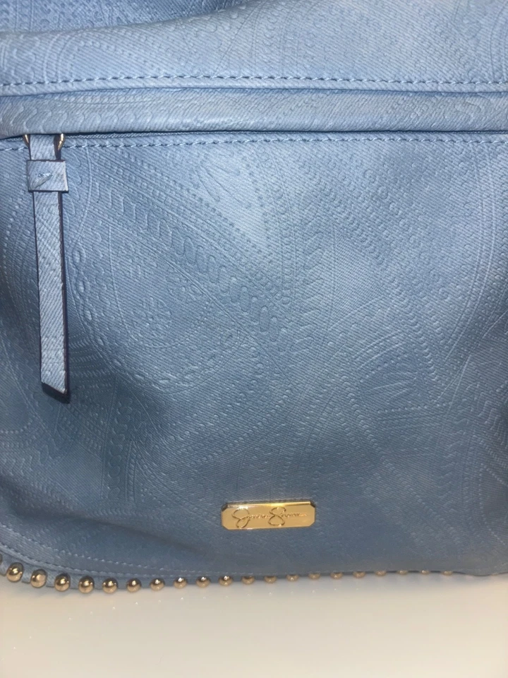 Jessica Simpson Studded Hobo Bag Blue Paisley Gold Hardware Purse Medium Unique - Image 3 of 4