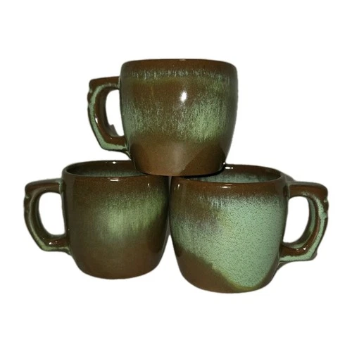 VTG Frankoma Plainsman Flat Cup 3 Cups Prairie Green Retired 5C Coffee Tea