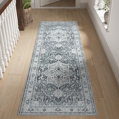 2x6 Vintage Floral Area Runner Rug Washable Non-Slip Indoor Entryway Gray