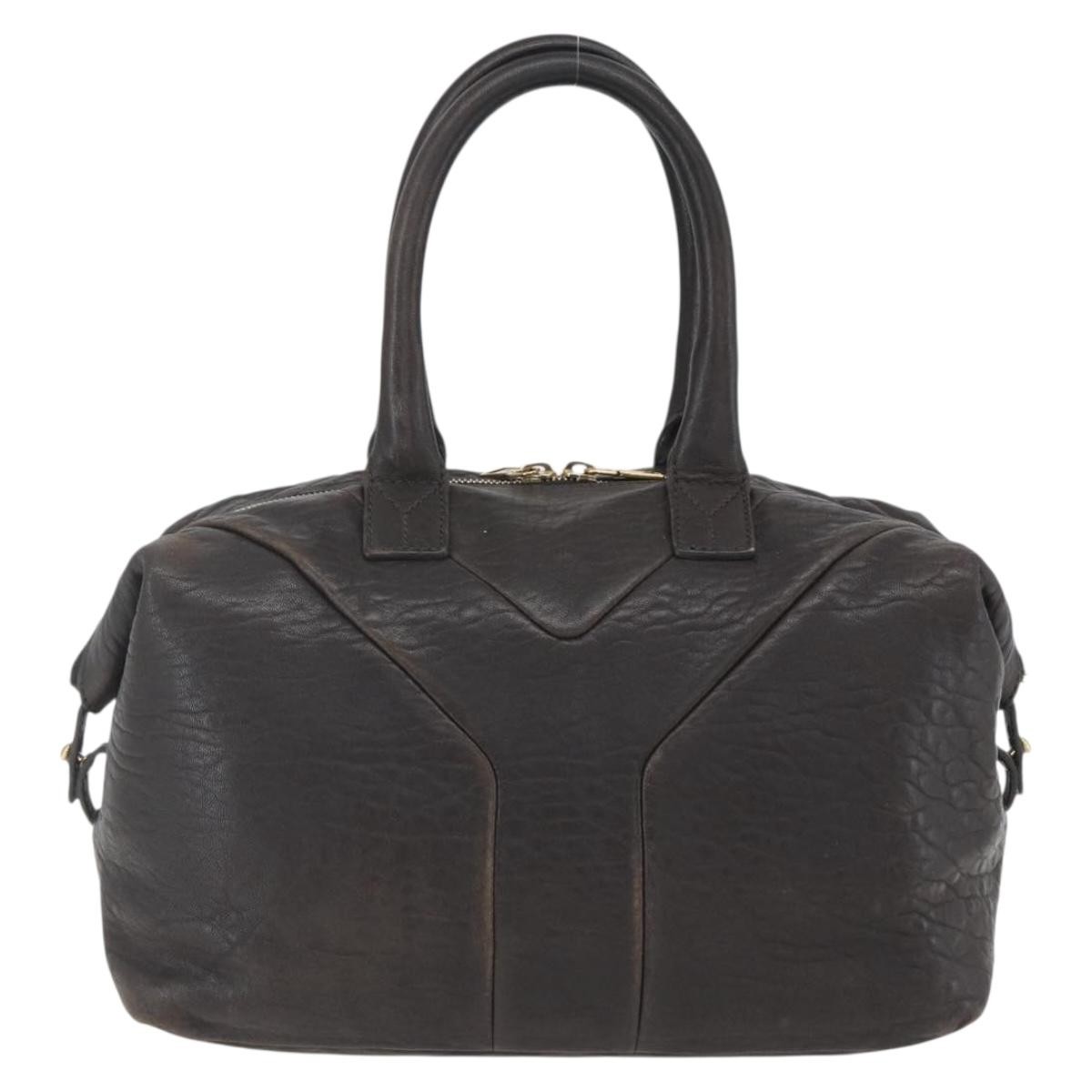 バッグ Yves Saint Laurent LEATHER BOSTON BAG SAINT LAURENT Easy Boston Bag Leather Dark Brown Gold Auth gh1693