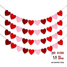 Pre-Strung Dark Red and Pink Felt Heart Garland Pack of 40 - No Dark Red Pink