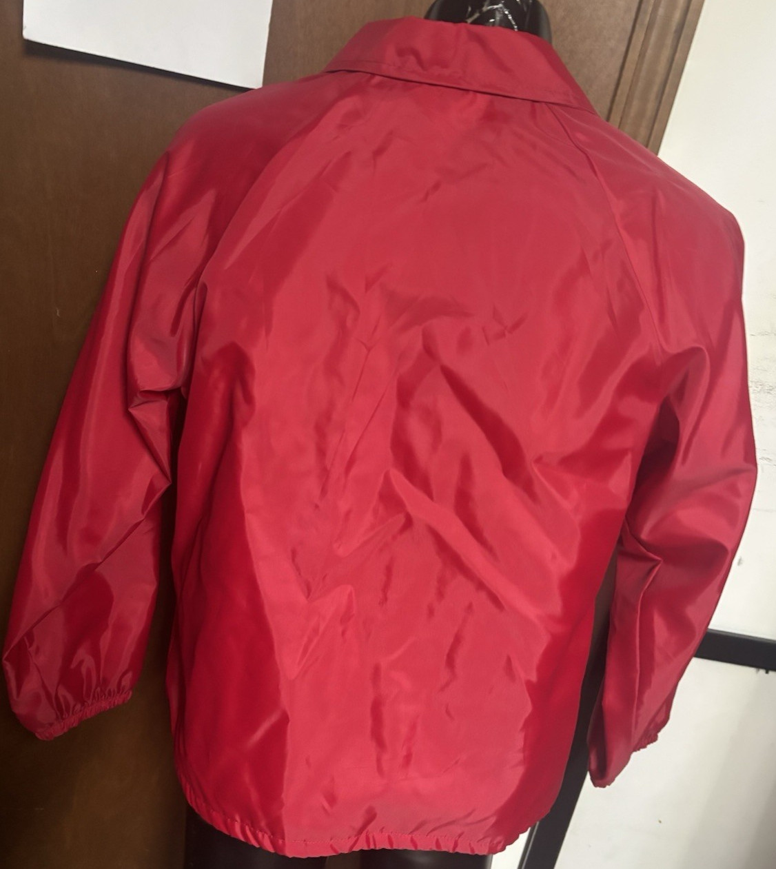 Retro Vtg Solid Red Lined Nylon Jacket Windbreake… - image 4