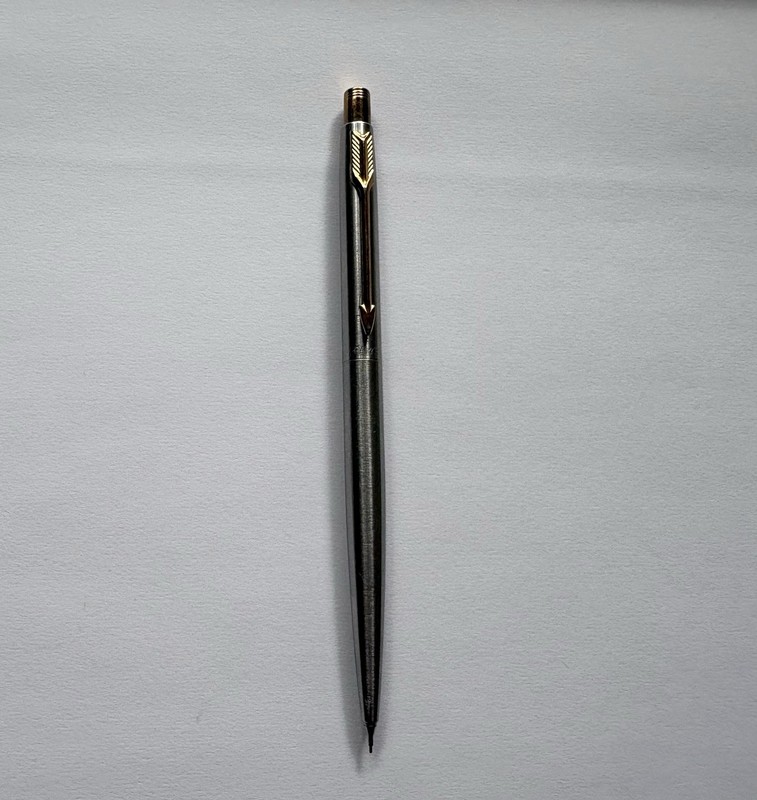 Slim PARKER Mechanical Pencil Brushed Stainless Steel w Gold Plated Details