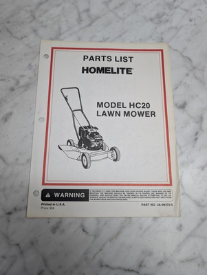 #ad HOMELITE MODEL HC20 LAWN MOWER PART NO. JA 99372 5 PARTS LIST MANUAL $19.99