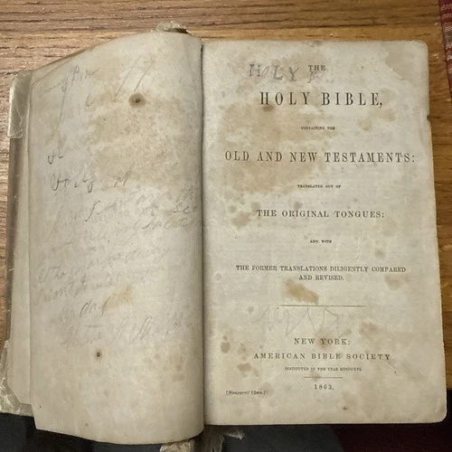 Civil War Confederate Georgia 1863 Bible Rock Island Prison POW Owned Signed