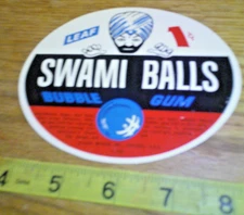 original Vintage vending machine display 1c Swami Balls bubble gum card by leaf