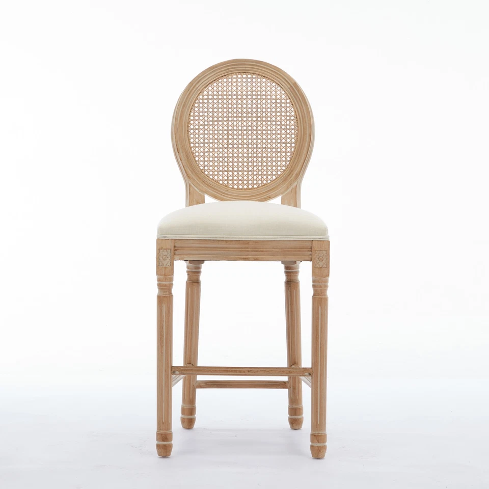 Solid Wood Bar stools Set of 2 Classic French Country Wooden Barstools with Upho - Image 2 of 4