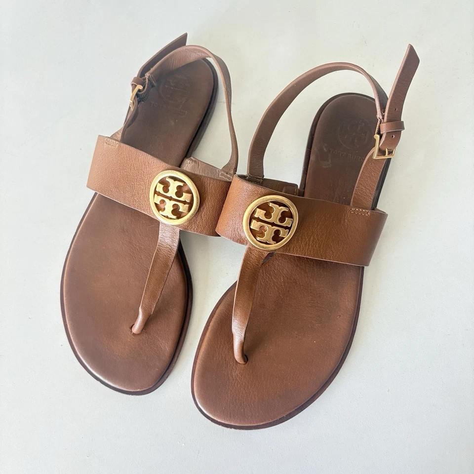 Sandalias planas Tory Burch para mujer de cuero marrón Benton 2 talla 7,5 M Foto 2 de 4