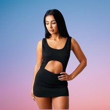 Womens Black Cut Out Bodycon Mini Dress Sleeveless Stretch Clubwear Party
